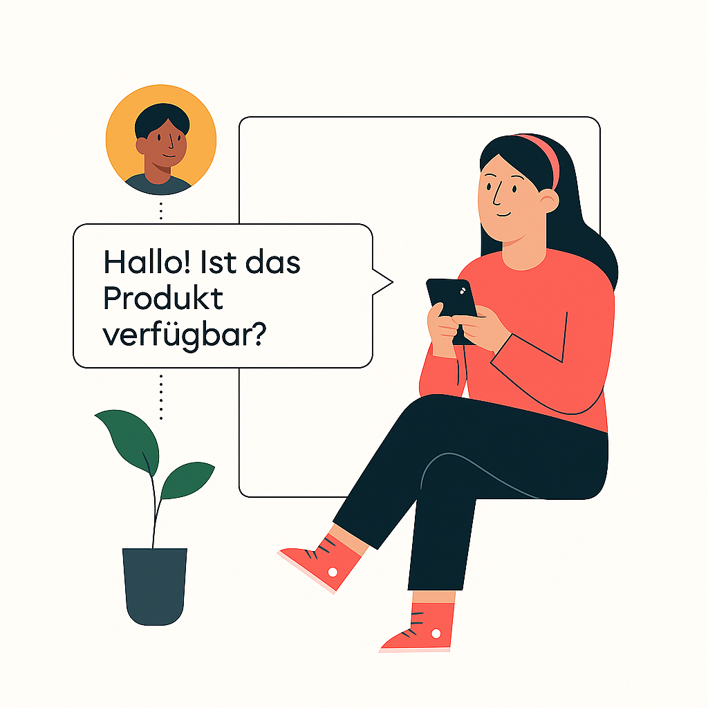 Person, die einen Vermieter mit dem Smartphone kontaktiert und eine Anfrage formuliert